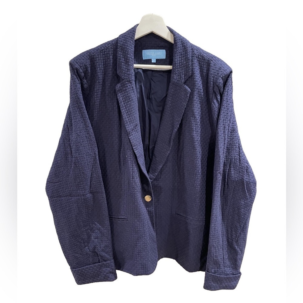Draper James Textured Cotton Navy Blazer with Gold Button